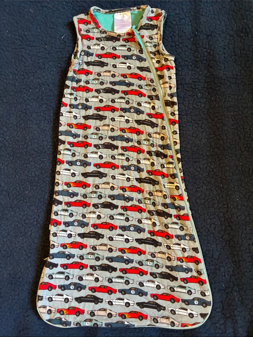 Posh Peanut Red, Black, White Car Print Sleeveless Sleep Sack in gray